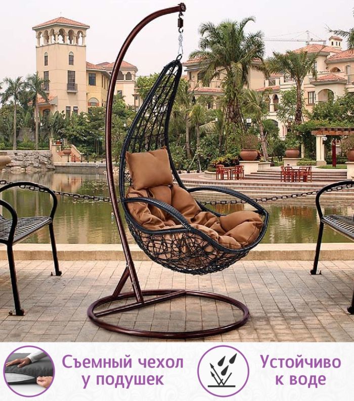 Подвесное кресло качели плетёное Винд Арм (цвет: чёрный)