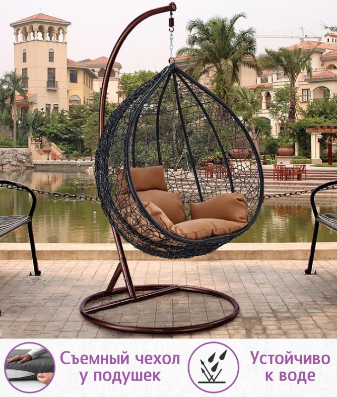 Подвесное кресло качели плетёное Фреско Макси 110 х 117 (цвет: чёрный)