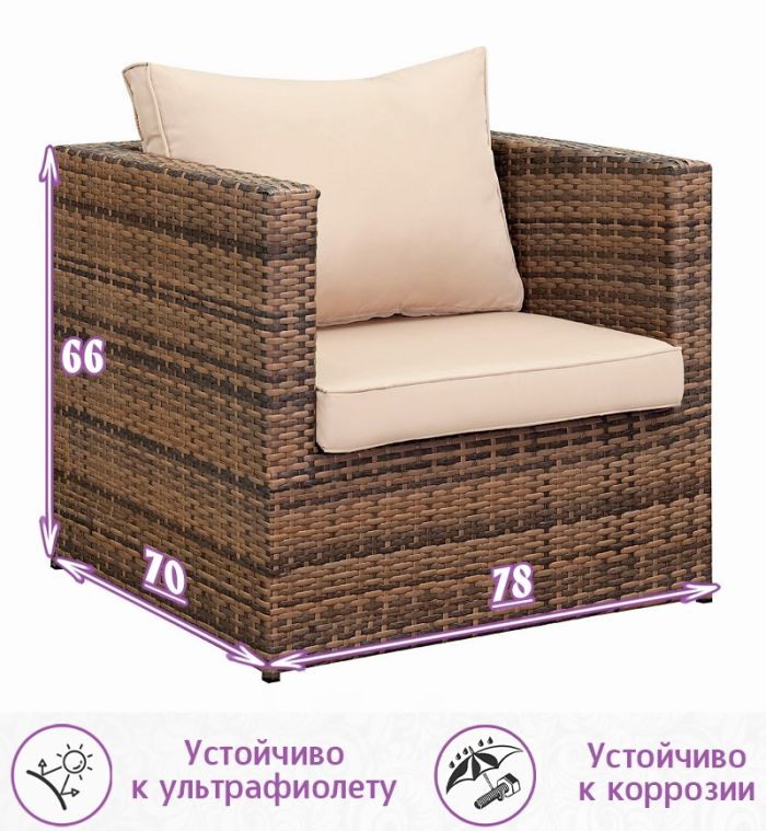Кресло из искусственного ротанга Лаунж (Lounge) (цвет: капучино) (бежевая подушка)