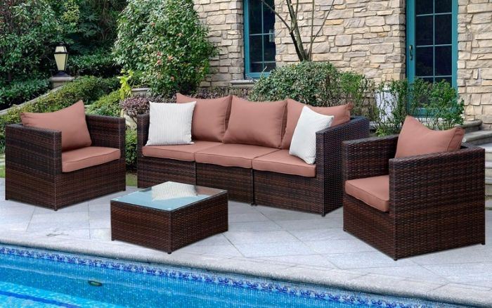Кресло из искусственного ротанга Лаунж (Lounge) (цвет: шоколад) (коричневая подушка)
