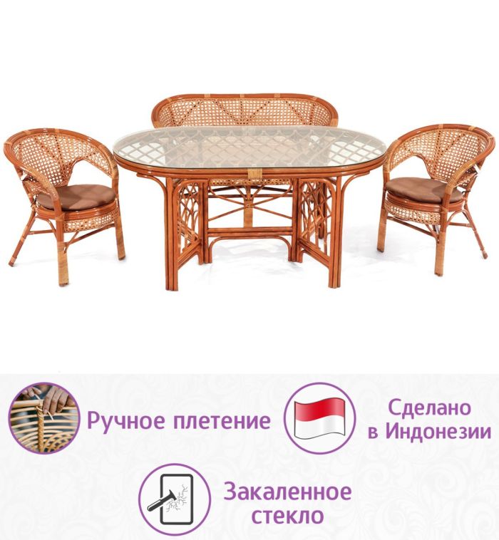 Обеденная группа из натурального ротанга Пеланги-Софа-6 (цвет: коньяк)