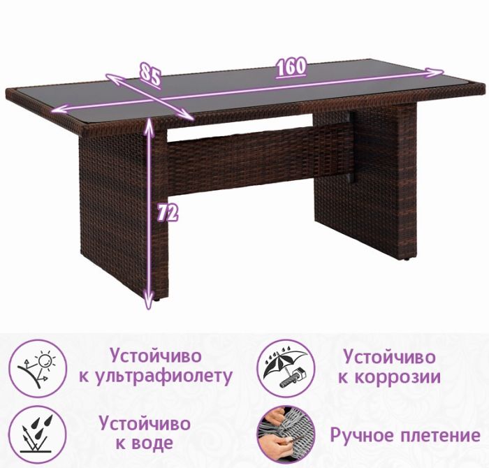 Стол прямоугольный обеденный из искусственного ротанга Лаунж (Lounge) (цвет: шоколад) 160x85 см