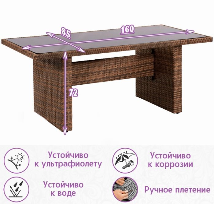 Стол прямоугольный обеденный из искусственного ротанга Лаунж (Lounge) (цвет: капучино) 160x85 см