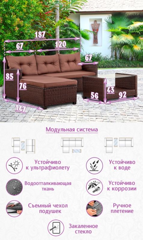 Комплект из искусственного ротанга Софитель (Sofitel) (цвет: шоколад) с коричневыми подушками