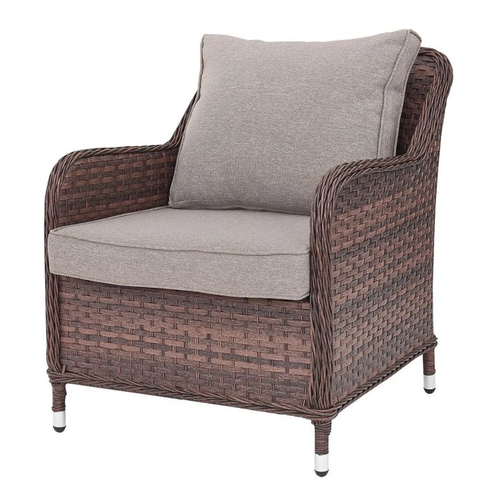 Кресло из искусственного ротанга Монако (Monaco armchair) (цвет: коричневый) (подушка: лён)