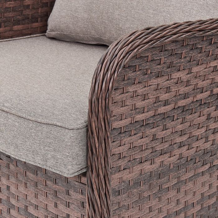 Кресло из искусственного ротанга Монако (Monaco armchair) (цвет: коричневый) (подушка: лён)