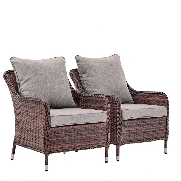 Кресло из искусственного ротанга Монако (Monaco armchair) (цвет: коричневый) (подушка: лён)