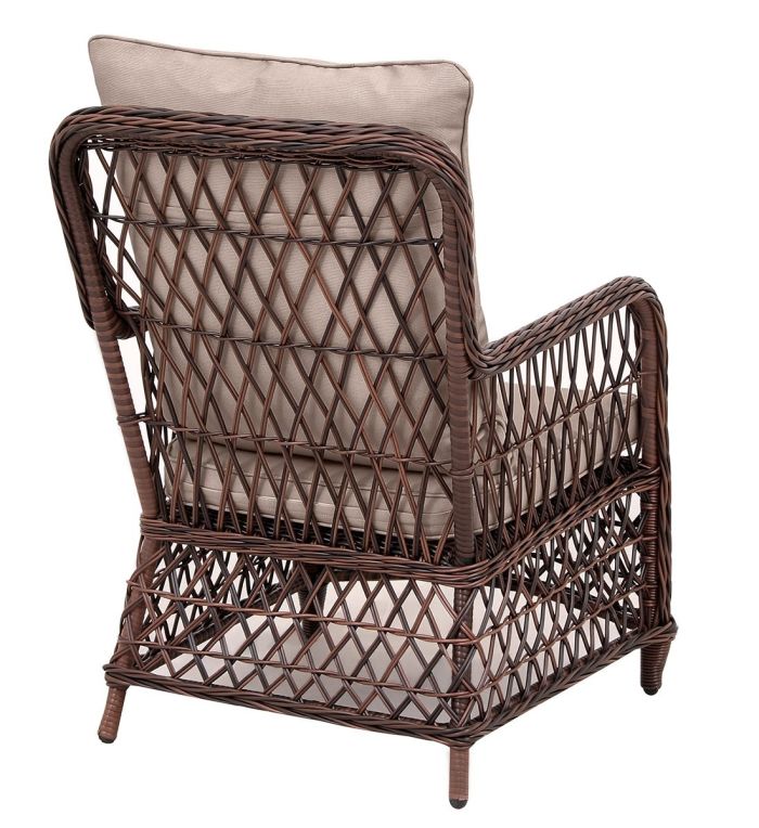 Кресло из искусственного ротанга Мелия (Melia armchair) (цвет: кофе) (бежевая подушка)