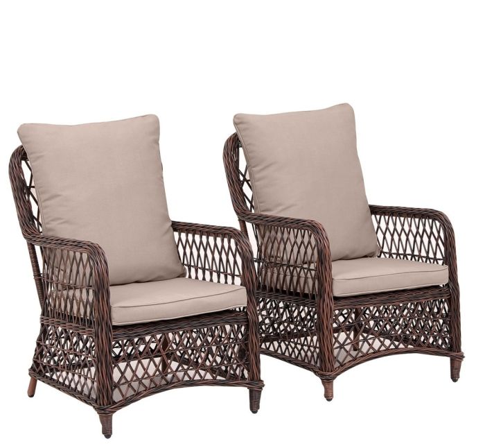 Кресло из искусственного ротанга Мелия (Melia armchair) (цвет: кофе) (бежевая подушка)