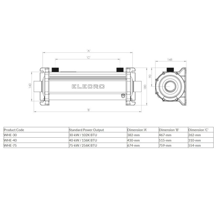Теплообменник Elecro WHE 75 кВт (titanium)