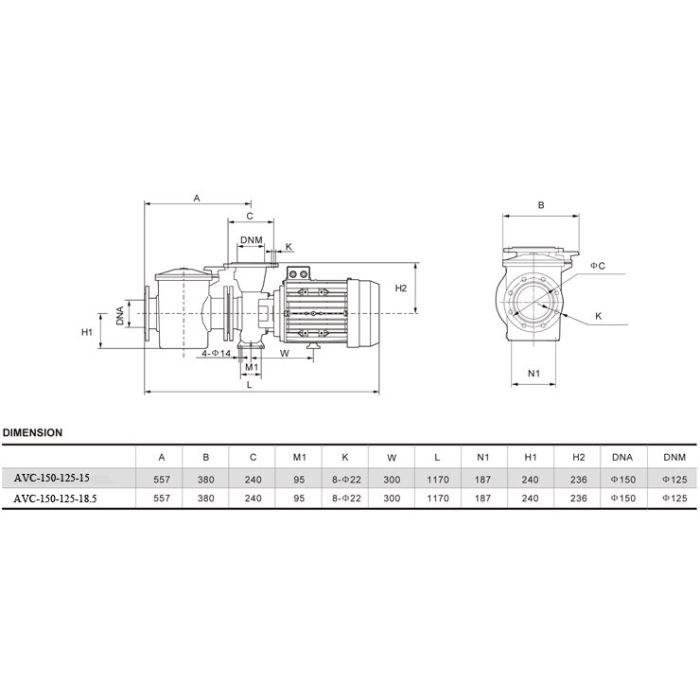 Насос AquaViva AVC-150-125-15 (380В, 250м3/час, 20HP)