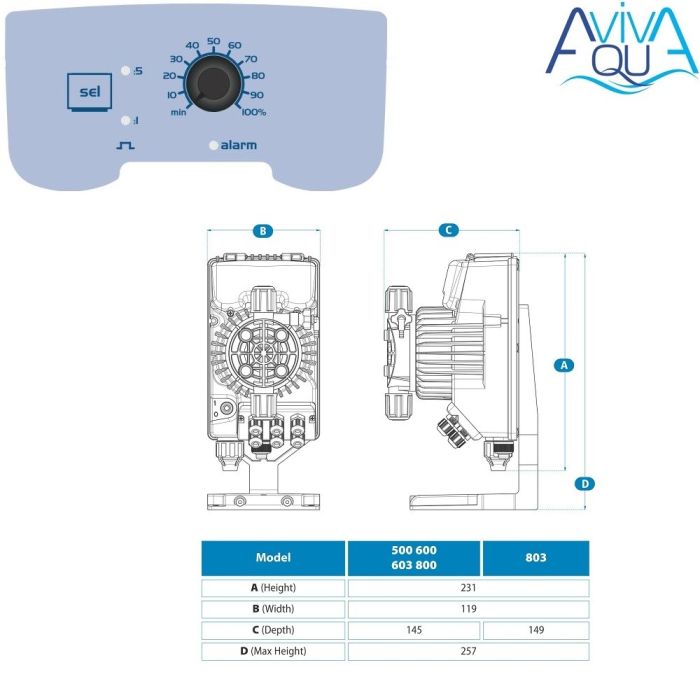 Дозирующий насос AquaViva универсальный 10 л/ч (AKL800NHP0003) с ручн. регулир.