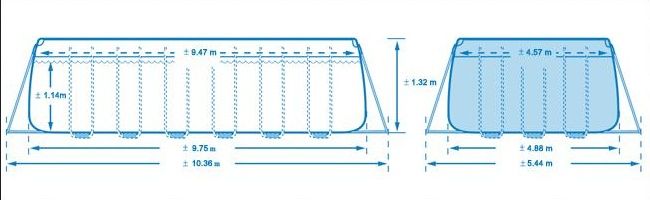 Каркасный бассейн Ultra Frame 975х488х132см, 54368л, комб.фил.-насос 10000л\ч, лестница, тент, подст, Intex, 26376