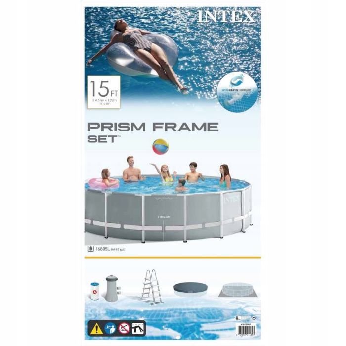Каркасный бассейн Prism Frame 457x122см, 16805л, фил.-насос 3785л/ч, лестница, тент, подстилка, Intex, 26726