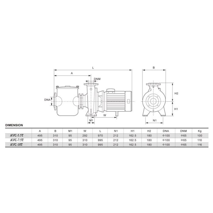 Насос AquaViva AVC-5.5T (380В, 63 м3/час, 5.5HP)