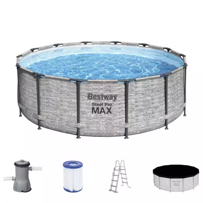 Каркасный бассейн Steel Pro MAX 427х122см, 15232л, фил.-насос 3028л/ч, лестница, тент, Bestway, 5619D BW