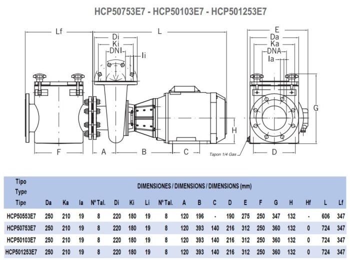 Насос Hayward HCP501253E7 (380V, пф,122m3/h*14m, 9,2kW,12,5HP) кор.чугун\крыл.бронза, фланец 125\100