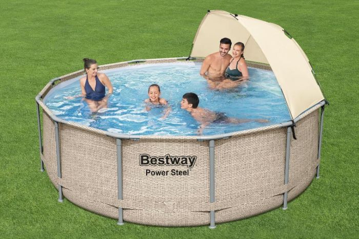 Каркасный бассейн Power Steel 396x107см 11133л, фил.-насос 2006л/ч, лестн., тент, попл.-доз., навес, Bestway, 5614V BW