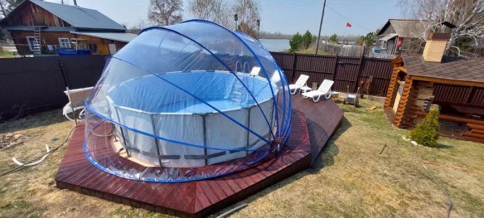 Круглый купольный тент павильон Pool Tent 5,5м для бассейнов и СПА, серый