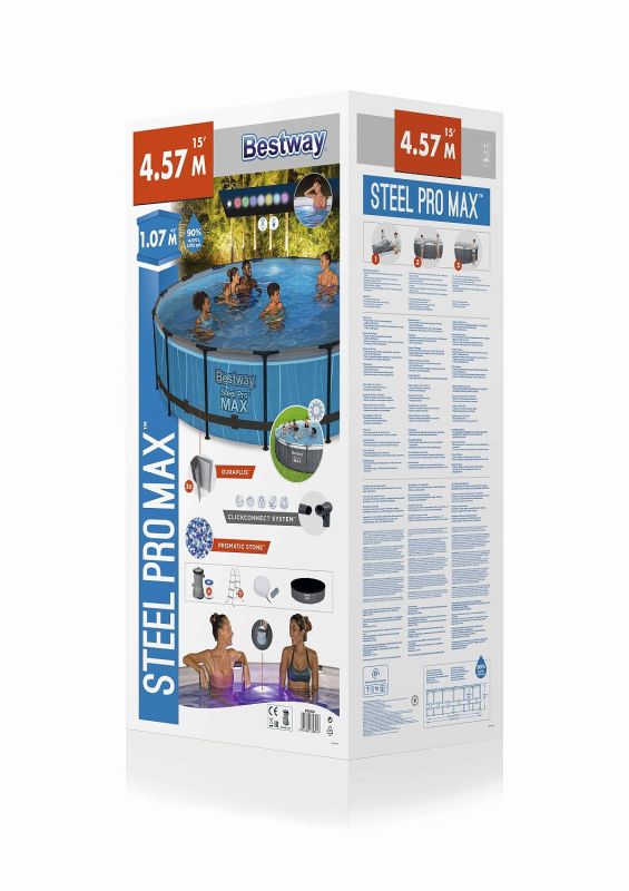 Каркасный бассейн Steel Pro Max 457x107 см, 14970 л, фил.-нас. 3028 л\ч, лестн, тент, подсветка