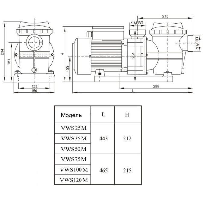 Насос AquaViva LX STP100M/VWS100M 10 м3/час (1HP, 220В)