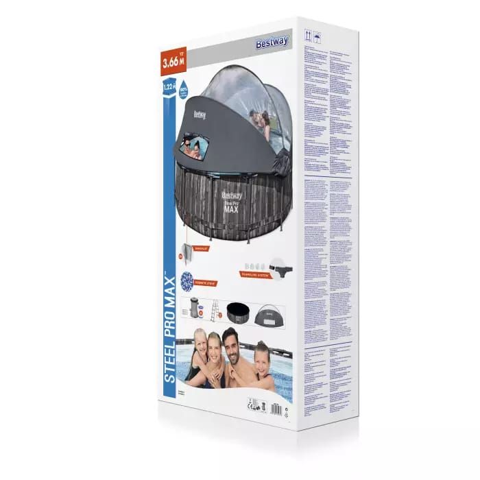 Каркасный бассейн Steel Pro Max 366х122см, 10250л, с навесом, фил.-насос 2006л/ч, лестница, тент, Bestway, 5619K BW