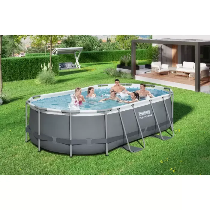 Каркасный бассейн Power Steel 427х250х100см, 7250л, фил.-насос 2006л/ч, лестница, попл.-дозатор, Bestway, 56620 BW