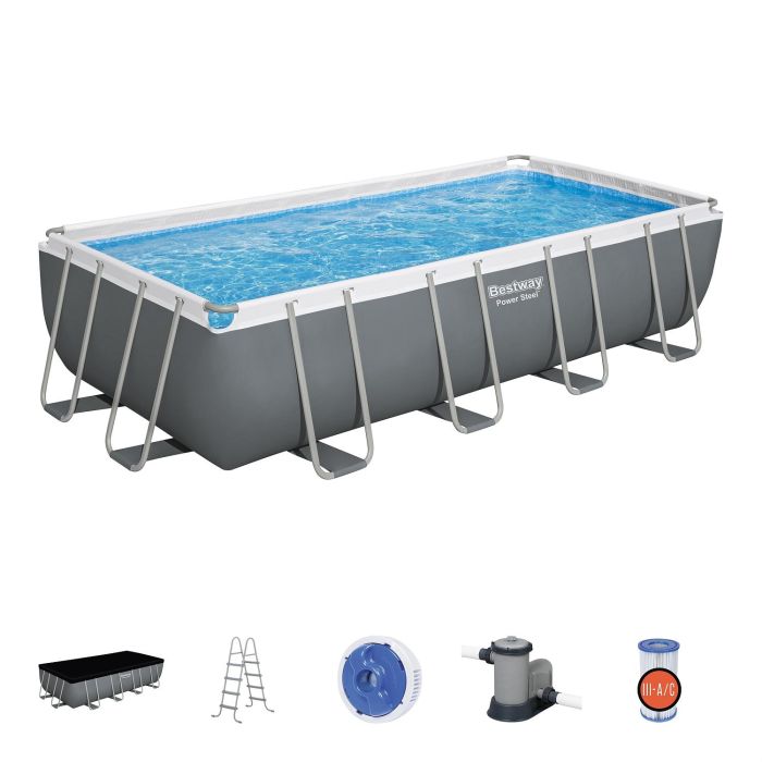 Каркасный бассейн Power Steel 549х274х122см, 14812л, песч.фил.-нас. 5678/ч, лестн., тент, Bestway, 56466 BW