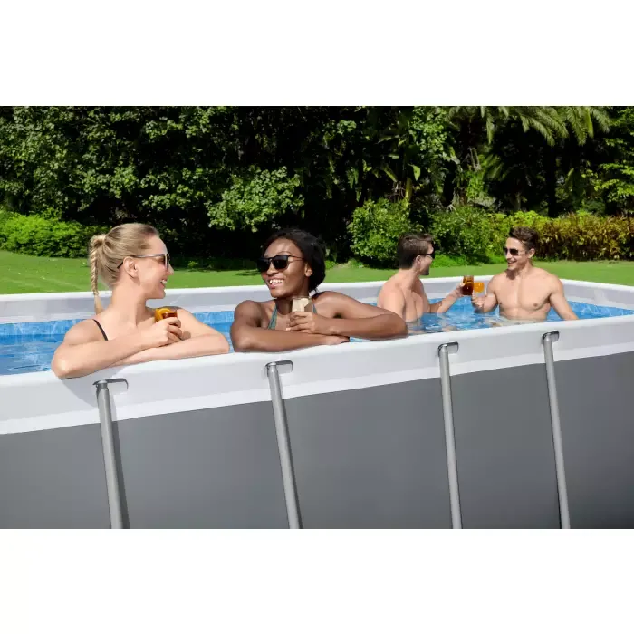 Каркасный бассейн Power Steel 488х244х122см, 11532л, фил.-насос 3028л/ч, лестница, тент, попл.-доз., Bestway, 56670 BW