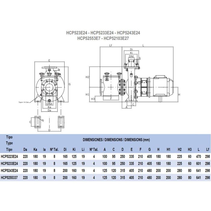 Насос Hayward HCP5233E24 (380V, пф, 28m3/h*14m, 2,2kW, 3HP) кор. чугун\крыл. бронза фланец 100\50