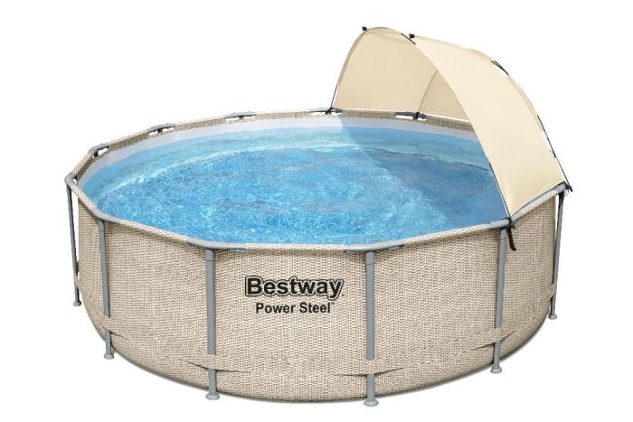 Каркасный бассейн Power Steel 396x107см 11133л, фил.-насос 2006л/ч, лестн., тент, попл.-доз., навес, Bestway, 5614V BW