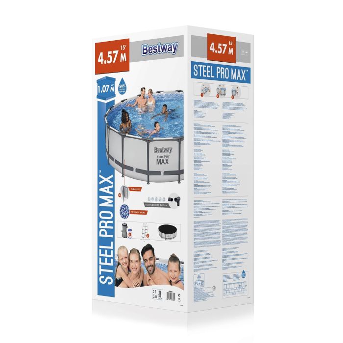 Каркасный бассейн Steel Pro Max 457х107см, 14970л, фил.-насос 3028л/ч, лестница, тент, Bestway, 56488 BW