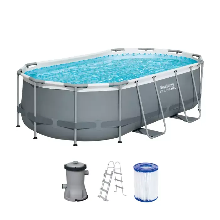 Каркасный бассейн Power Steel 427х250х100см, 7250л, фил.-насос 2006л/ч, лестница, попл.-дозатор, Bestway, 56620 BW