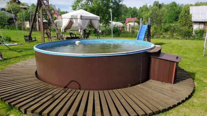 Круглый бассейн ЛАГУНА 3,66 х 1,25 м (темное дерево)