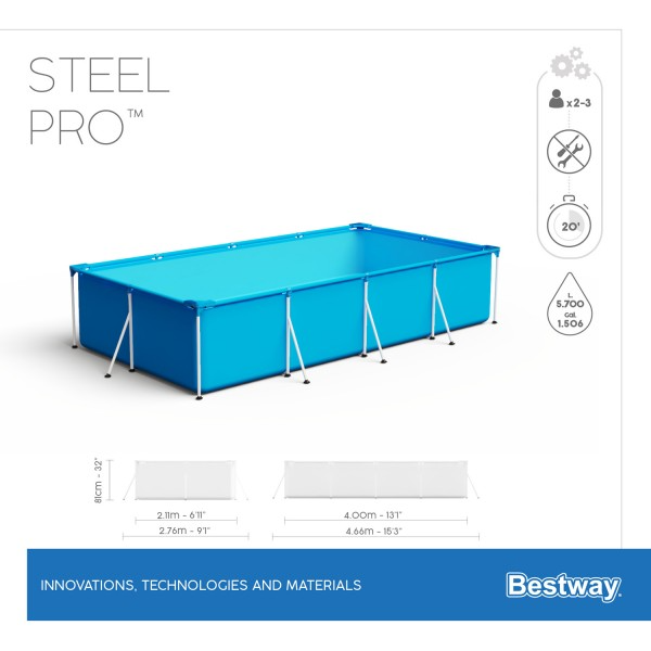 Каркасный бассейн Steel Pro 400х211х81см, 5700л, Bestway, 56405 BW