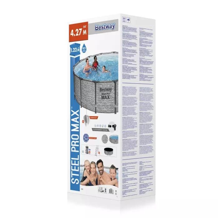 Каркасный бассейн Steel Pro MAX 427х122см, 15232л, фил.-насос 3028л/ч, лестница, тент, Bestway, 5619D BW