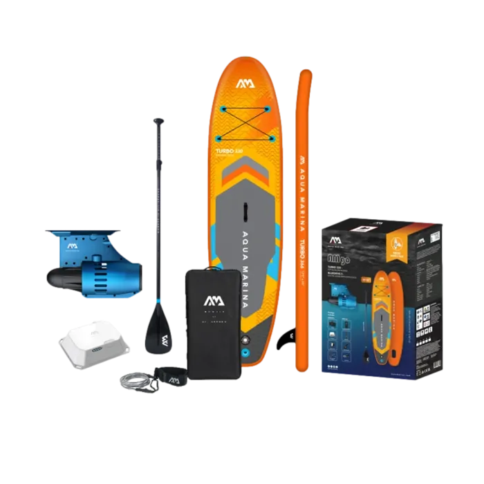 SUP-доска "AM go iSUP" 320х15см, плавник с электромотором BLUEDRIVE S и аккумулятором, насос, весло, лиш, киль, ремнабор