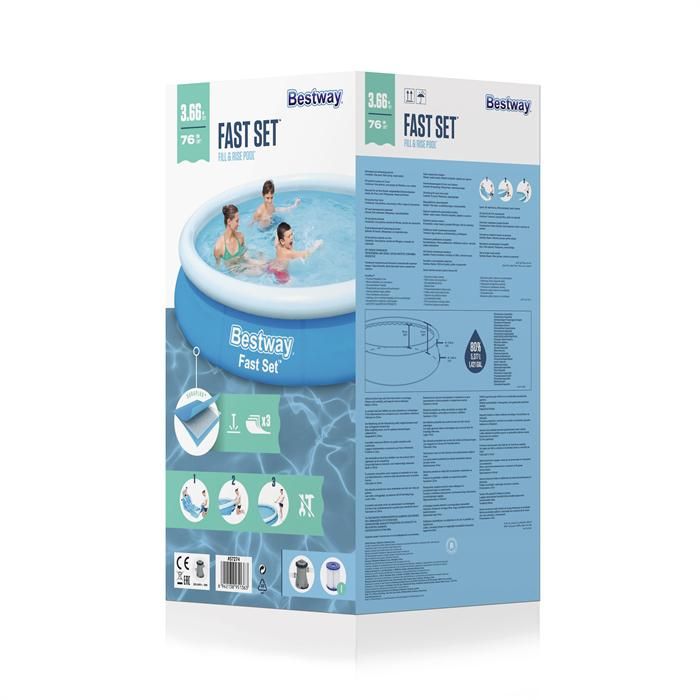 Бассейн Fast Set 366х76см, 5377л, фил.-насос 1249л/ч, Bestway, 57274 BW