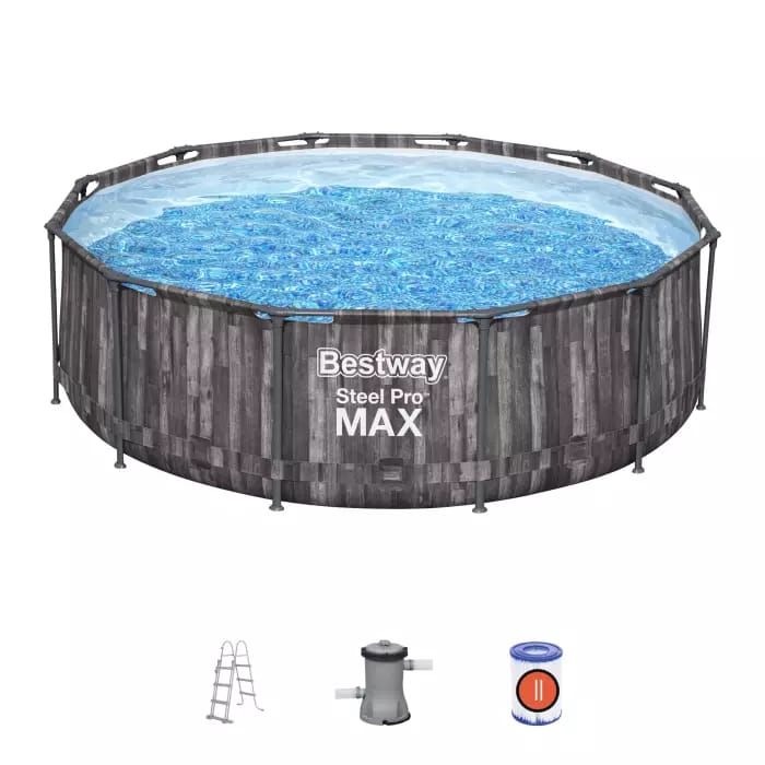 Каркасный бассейн Steel Pro Max 427х107см, 13030л, фил.-насос 3028л/ч, лестница, тент, Bestway, 5614Z BW