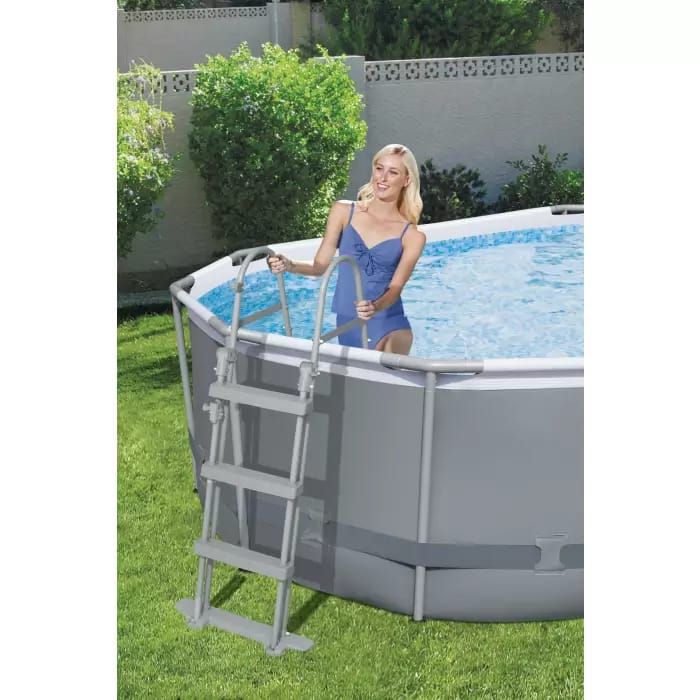 Каркасный бассейн Power Steel 427х250х100см, 7250л, фил.-насос 2006л/ч, лестница, попл.-дозатор, Bestway, 56620 BW